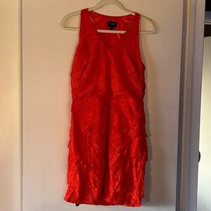 LAUNDRY Orange Red Lace Sleeveless Dress. Size 10.